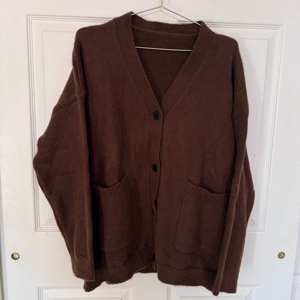 Soft Brown Oversized Style V-Neck Cardigan One Size NWOT from Korea